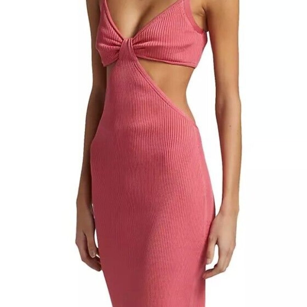 Cult Gaia Women's Pink Serita Knit Midi Cut-Out Midi Dress Size Large, New